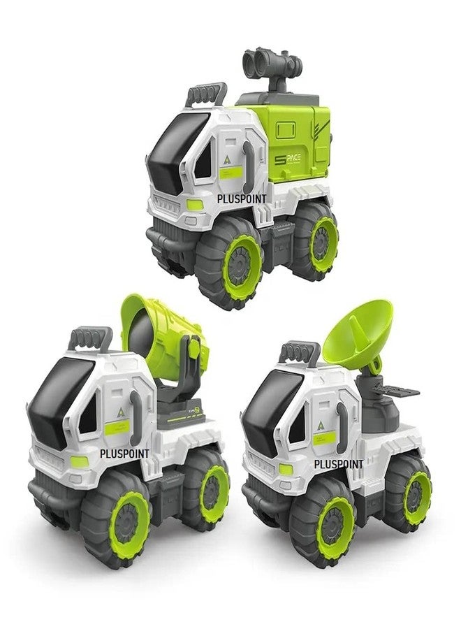 بلس بوينت مجموعة مركبات رواد الفضاء تشاندرايان من PLUSPOINT، لعبة شاحنة لعب تمثيلية تعمل بالاحتكاك للأطفال الأولاد، عبوة من 3 مركبات فضائية لمشروع الفضاء، لعبة سيارة للأطفال الصغار (شاحنة فضائية 3 قطع) - Image 1